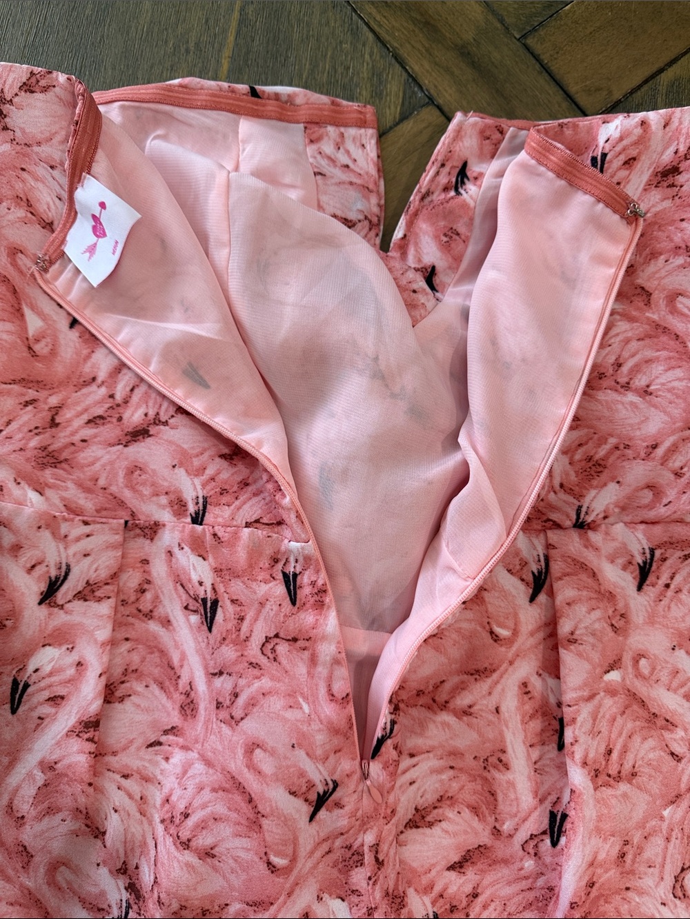 Buddy Love Pink Flamingo Print Strapless Romper Deep V Neck Tie Front Medium - Picture 6 of 8